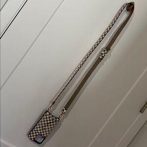 Bandolier Checkered Phone Case with Strap - Brown and White